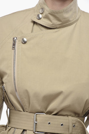 Cotton-Blend Jacket With Belt And Off-Center Zip