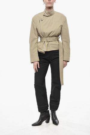 Jacke Aus Baumwollmischung Mit Gürtel Und Asymmetrischem Reißverschluss