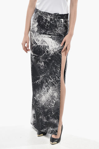Printed Silk Satin Skirt With Slits