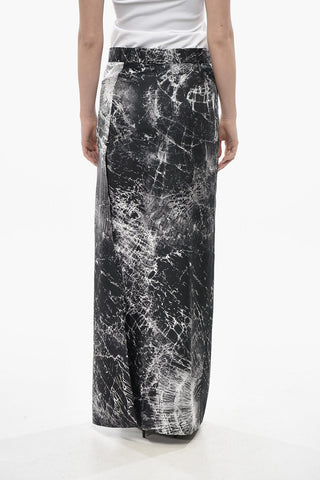 Printed Silk Satin Skirt With Slits