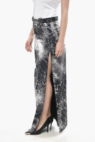 Printed Silk Satin Skirt With Slits