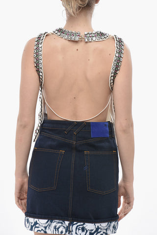 Top Bare Back in Misto Seta con Bordi Gioiello