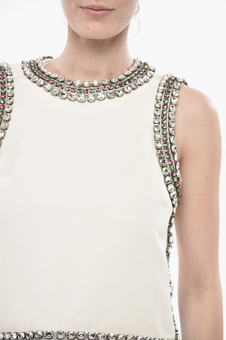 Top Bare Back in Misto Seta con Bordi Gioiello