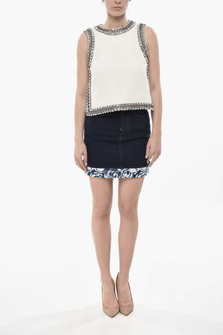 Top Bare Back in Misto Seta con Bordi Gioiello