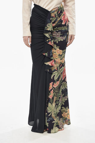 Zweifarbiger Maxirock mit Blumenmuster