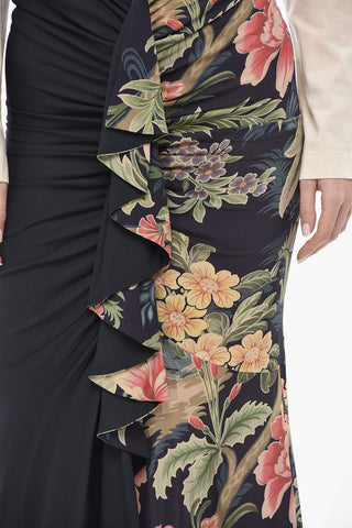 Zweifarbiger Maxirock mit Blumenmuster