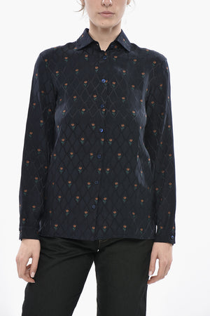 Camicia in Jacquard Motivo Floreale con Collo Francese