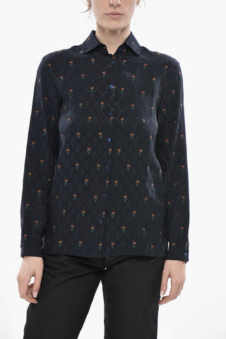 Camicia in Jacquard Motivo Floreale con Collo Francese