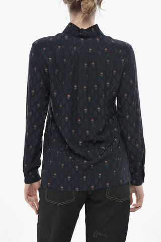 Camicia in Jacquard Motivo Floreale con Collo Francese