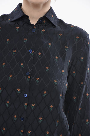 Camicia in Jacquard Motivo Floreale con Collo Francese
