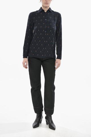 Camicia in Jacquard Motivo Floreale con Collo Francese