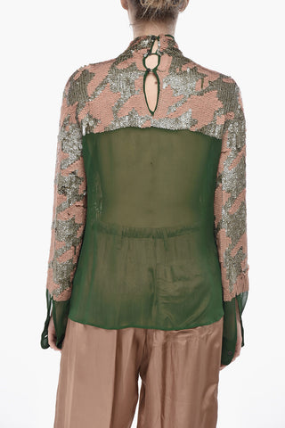 Blusa Paillettata Motivo Camouflage