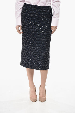 Sequin Midi Skirt with Elastic Waistband