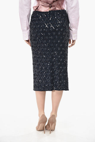 Sequin Midi Skirt with Elastic Waistband