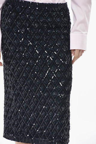 Sequin Midi Skirt with Elastic Waistband