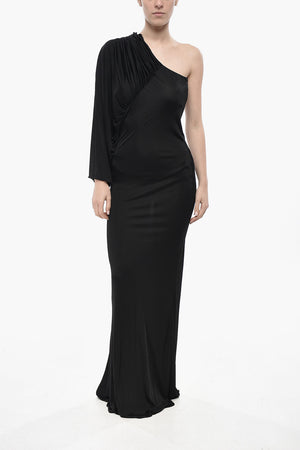 One-Shoulder Viscose Dress With Batwing Sleeve