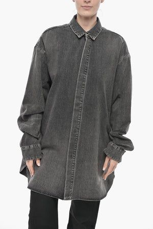 Oversized Denim Shirt with Concealed Button Placket