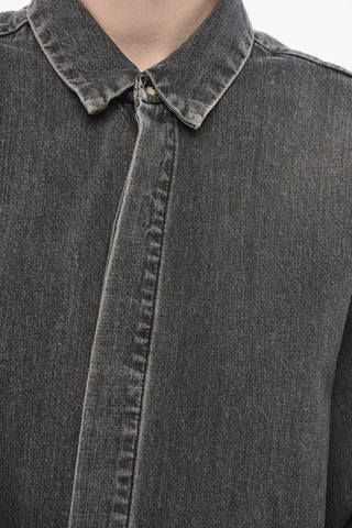 Oversized Denim Shirt with Concealed Button Placket