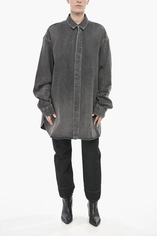 Oversized Denim Shirt with Concealed Button Placket