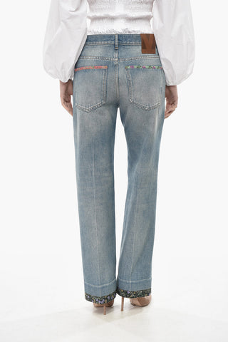 Straight-Fit-Jeans aus Baumwolle mit 21cm Blumenmuster-Säumen