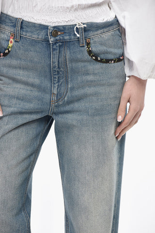 Straight-Fit-Jeans aus Baumwolle mit 21cm Blumenmuster-Säumen