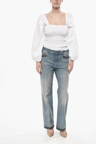 Straight-Fit-Jeans aus Baumwolle mit 21cm Blumenmuster-Säumen