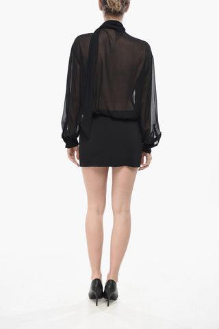 Chiffon Tuxedo Blouse CALANDRO with Tie Neck Collar