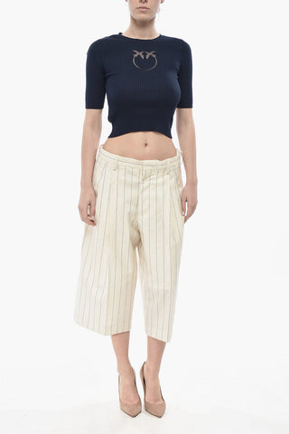 Pantaloni Gaucho in Lana Vergine Motivo Gessato