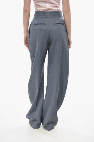 Wool Banana Fit Trousers With All-Over Crystals