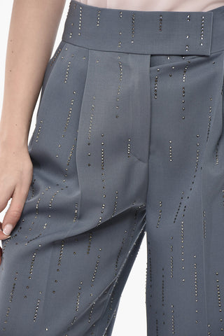 Wollhose Im Banana-Fit Mit Allover-Kristallen