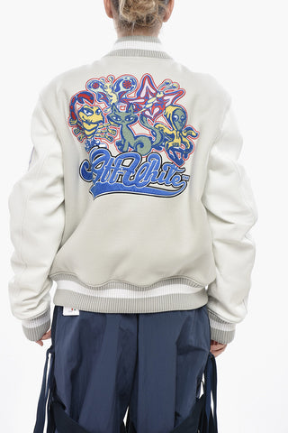 Bomber aus Wolle mit Lederärmeln und Patches