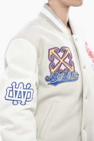 Wool Bomber with Leather Sleeves and Patches