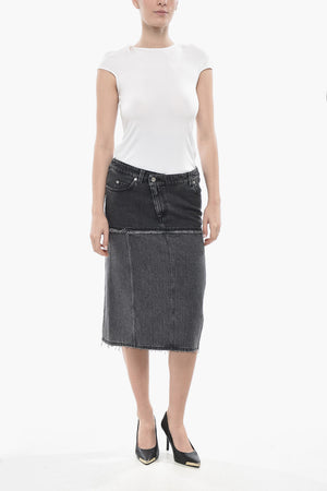 Denim Midi Skirt with Patchwork Design