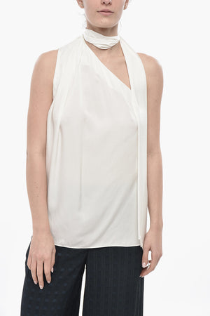 Viscose One-Shoulder Top with Tie Neck Detail