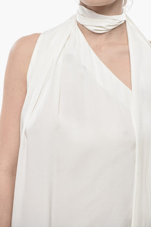 Viscose One-Shoulder Top with Tie Neck Detail