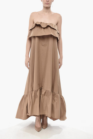 Cotton Strapless Dress with Ruffles