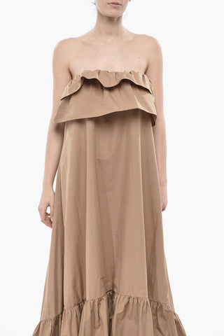 Cotton Strapless Dress with Ruffles