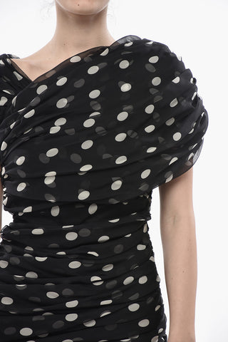 Drapiertes Kleid aus Seidenchiffon mit Punktmuster