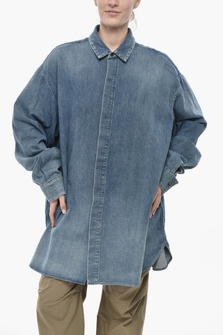 Oversize-Hemd aus Denim mit verdeckter Knopfleiste