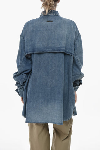Oversize-Hemd aus Denim mit verdeckter Knopfleiste