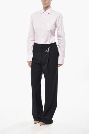 Asymmetric 1-Pleat Trousers with Jeweled Brooch