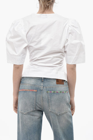 Poplin Wrap Blouse with Puff Sleeves