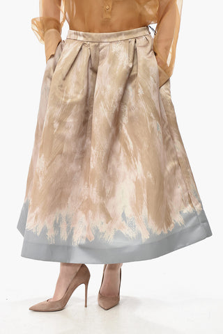 Printed-Satin Flared Midi Skirt SONI