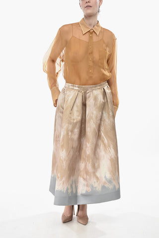 Printed-Satin Flared Midi Skirt SONI