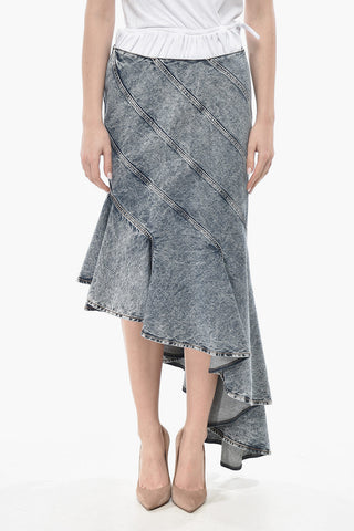 Gonna Asimmetrica in Denim con Cuciture Trasversali