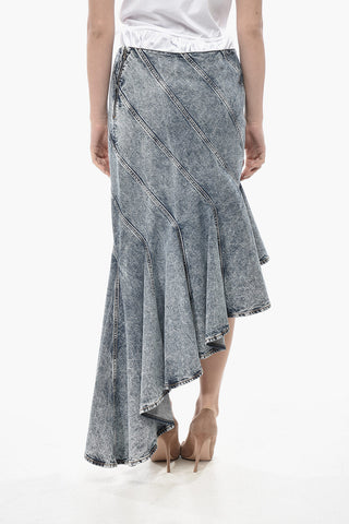 Gonna Asimmetrica in Denim con Cuciture Trasversali