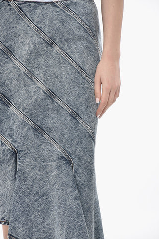 Gonna Asimmetrica in Denim con Cuciture Trasversali