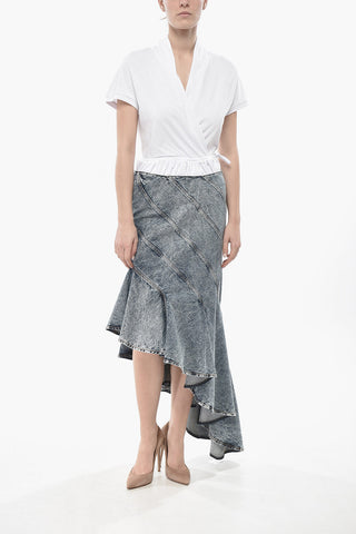 Gonna Asimmetrica in Denim con Cuciture Trasversali