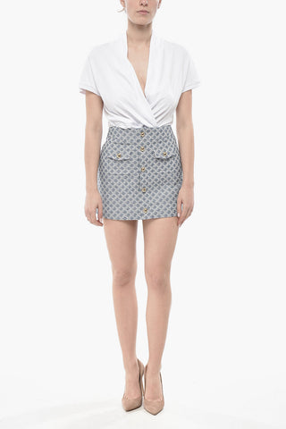 면 자카드 모노그램 패턴 A라인 미니스커트