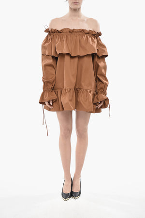 Cotton Off-Shoulder Mini Dress with Ruffles